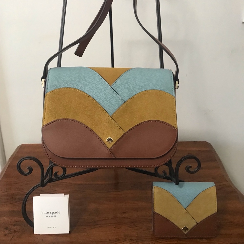 ✔️NWOT Kate Spade Multicolor Leather/Suede Crossbody Bag With Matching Wallet 🌹